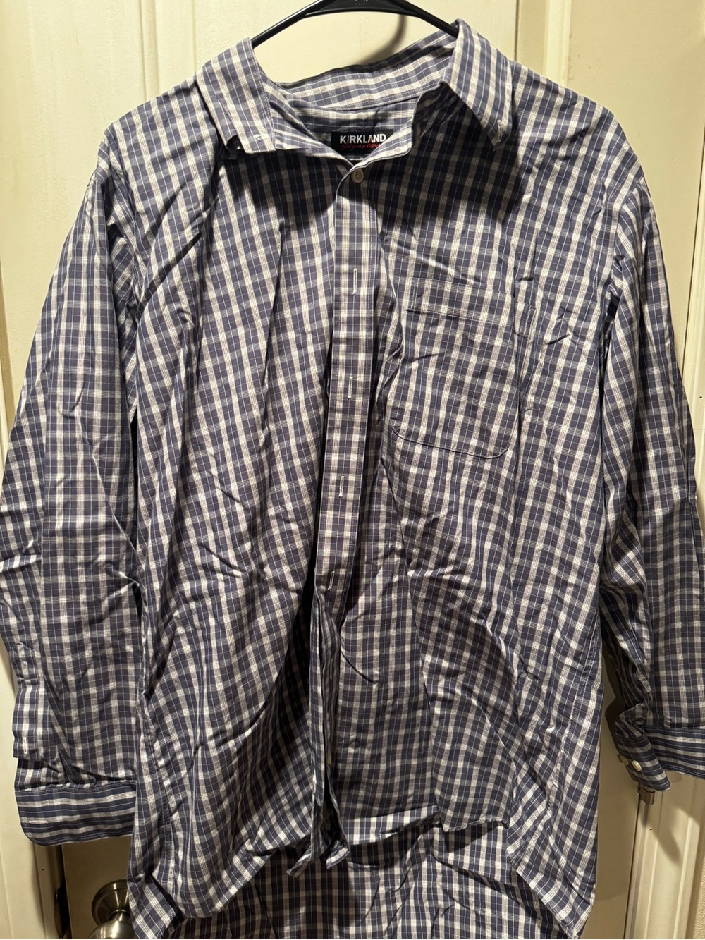 Kirkland Signature Blue and White Plaid Men's Button-Up Shirt